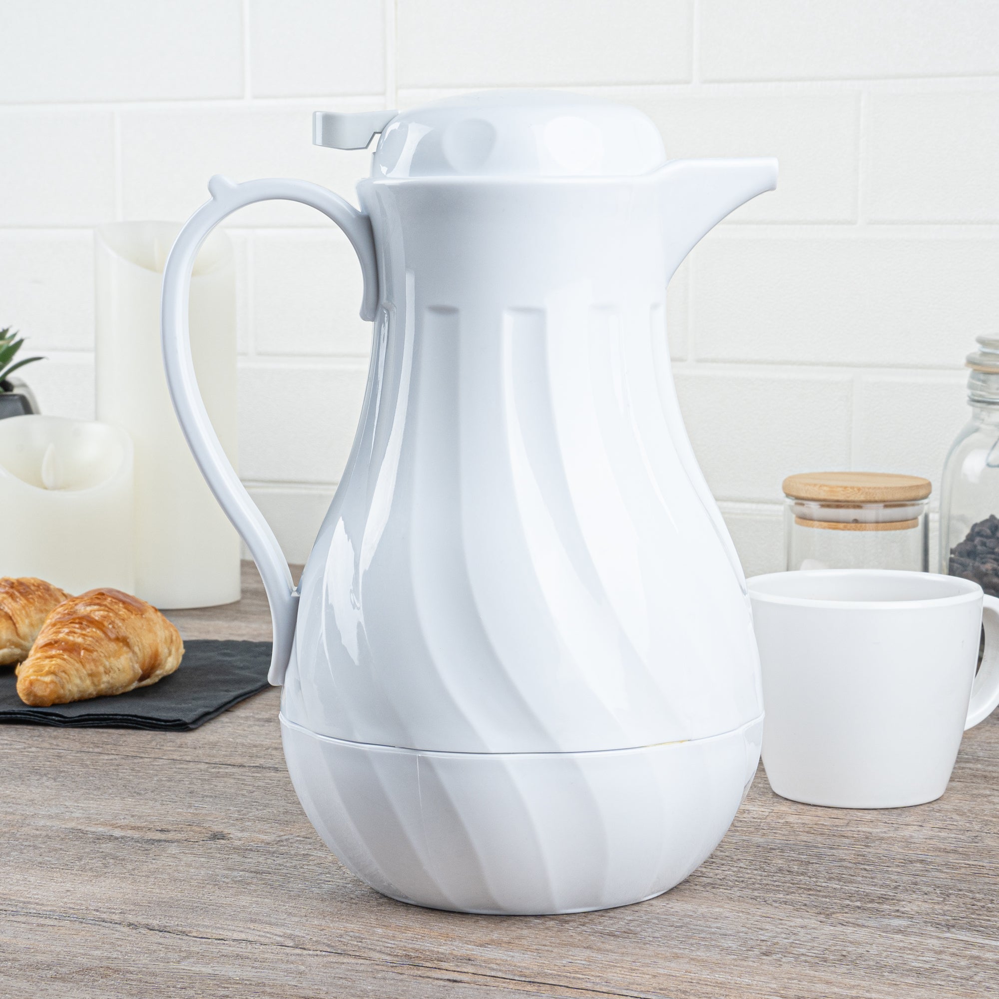 Restpresso 42 oz White Thermal Coffee Carafe / Server - 8" x 6" x 10" - 10 count box
