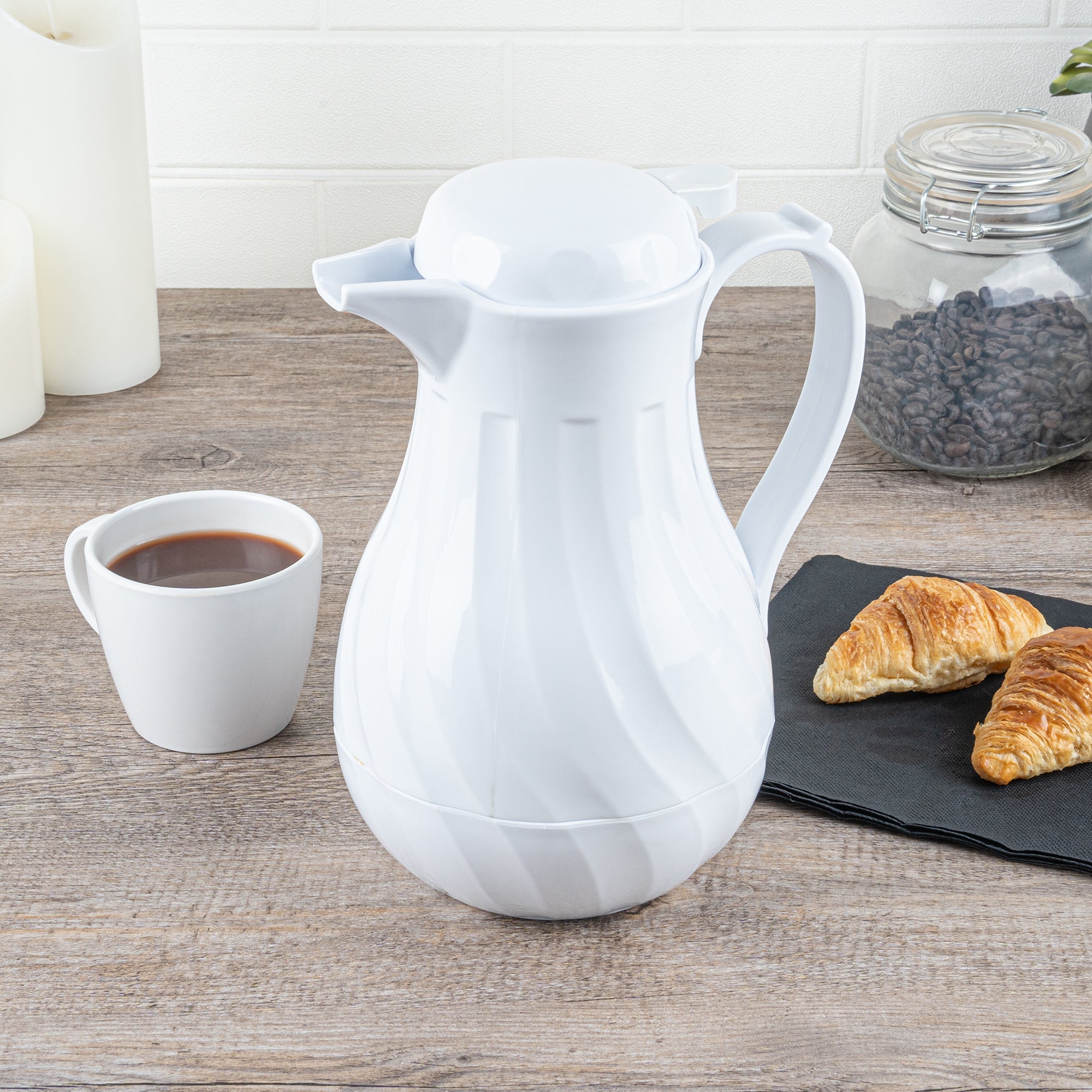 Restpresso 42 oz White Thermal Coffee Carafe / Server - 8" x 6" x 10" - 10 count box