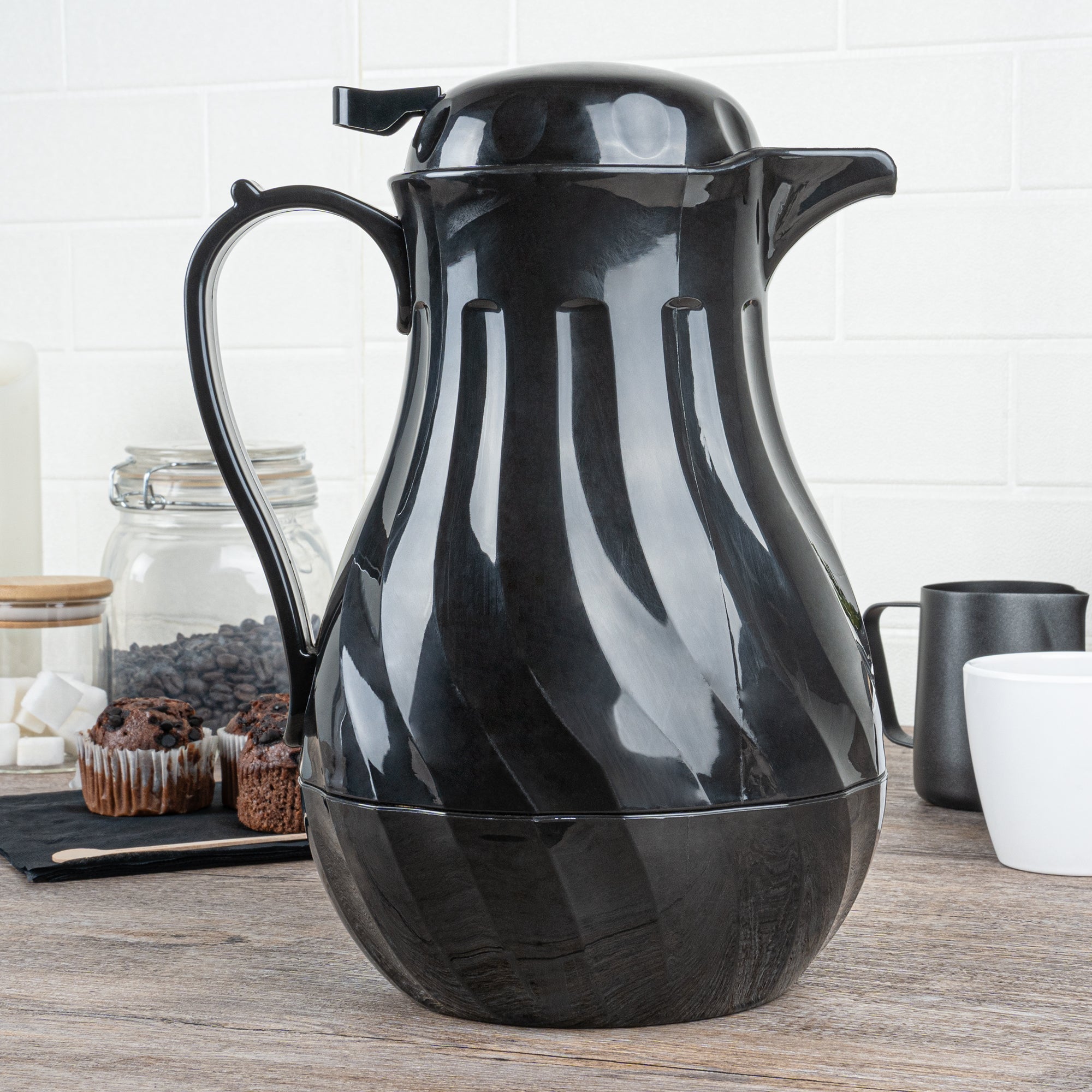 Restpresso 64 oz Black Thermal Coffee Carafe / Server - 8 3/4" x 6 1/4" x 11" - 1 count box