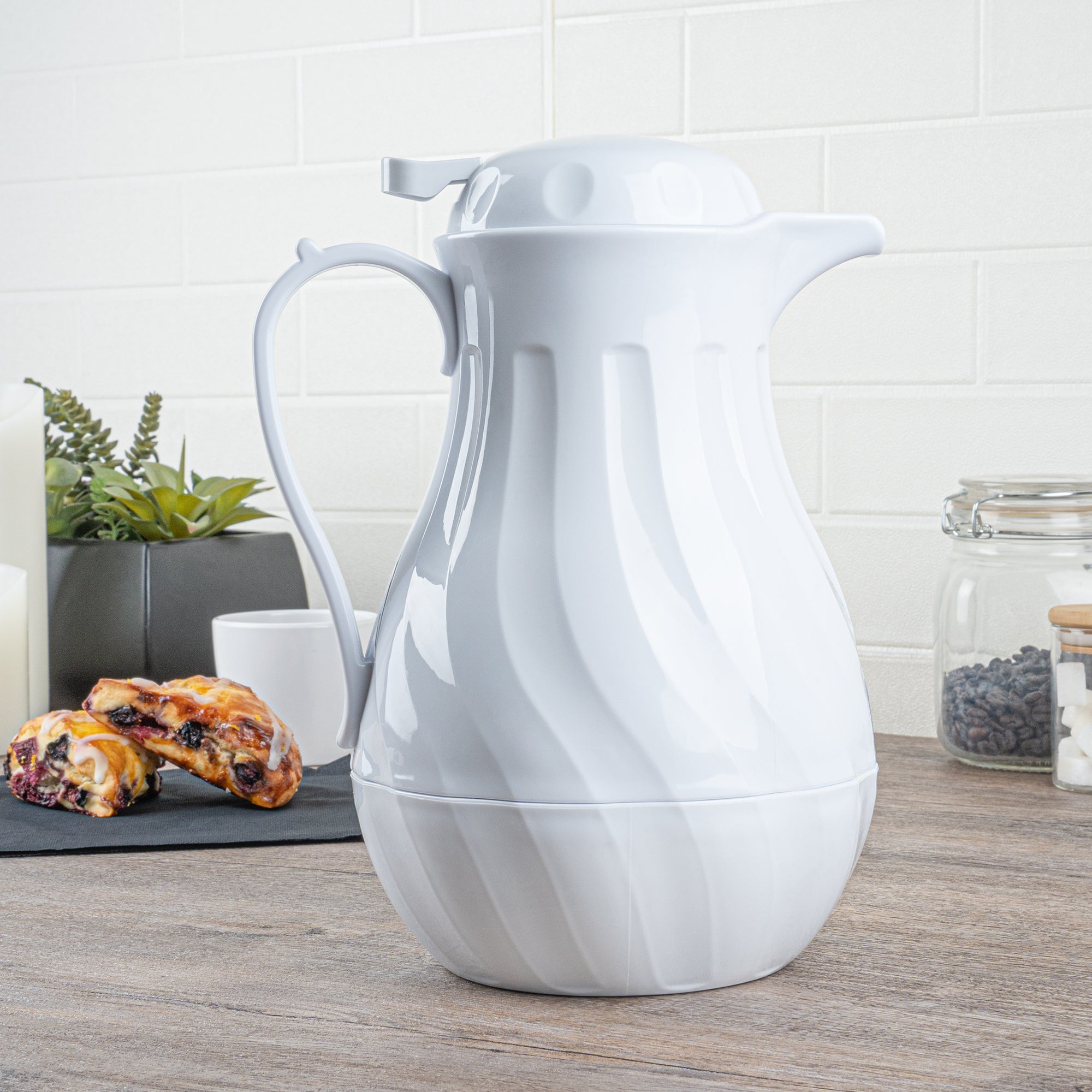 Restpresso 64 oz White Thermal Coffee Carafe / Server - 8 3/4" x 6 1/4" x 11" - 1 count box
