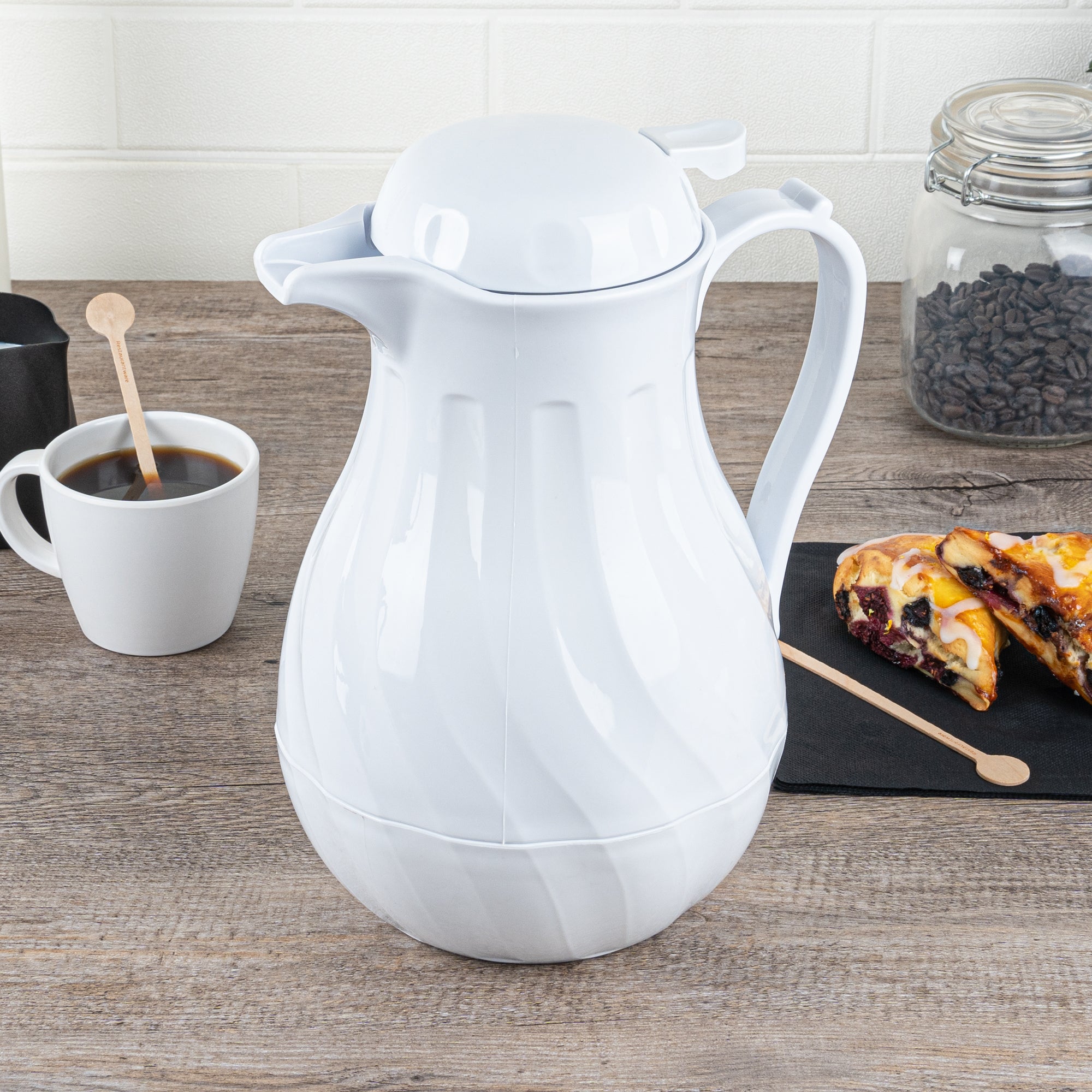 Restpresso 64 oz White Thermal Coffee Carafe / Server - 8 3/4" x 6 1/4" x 11" - 1 count box