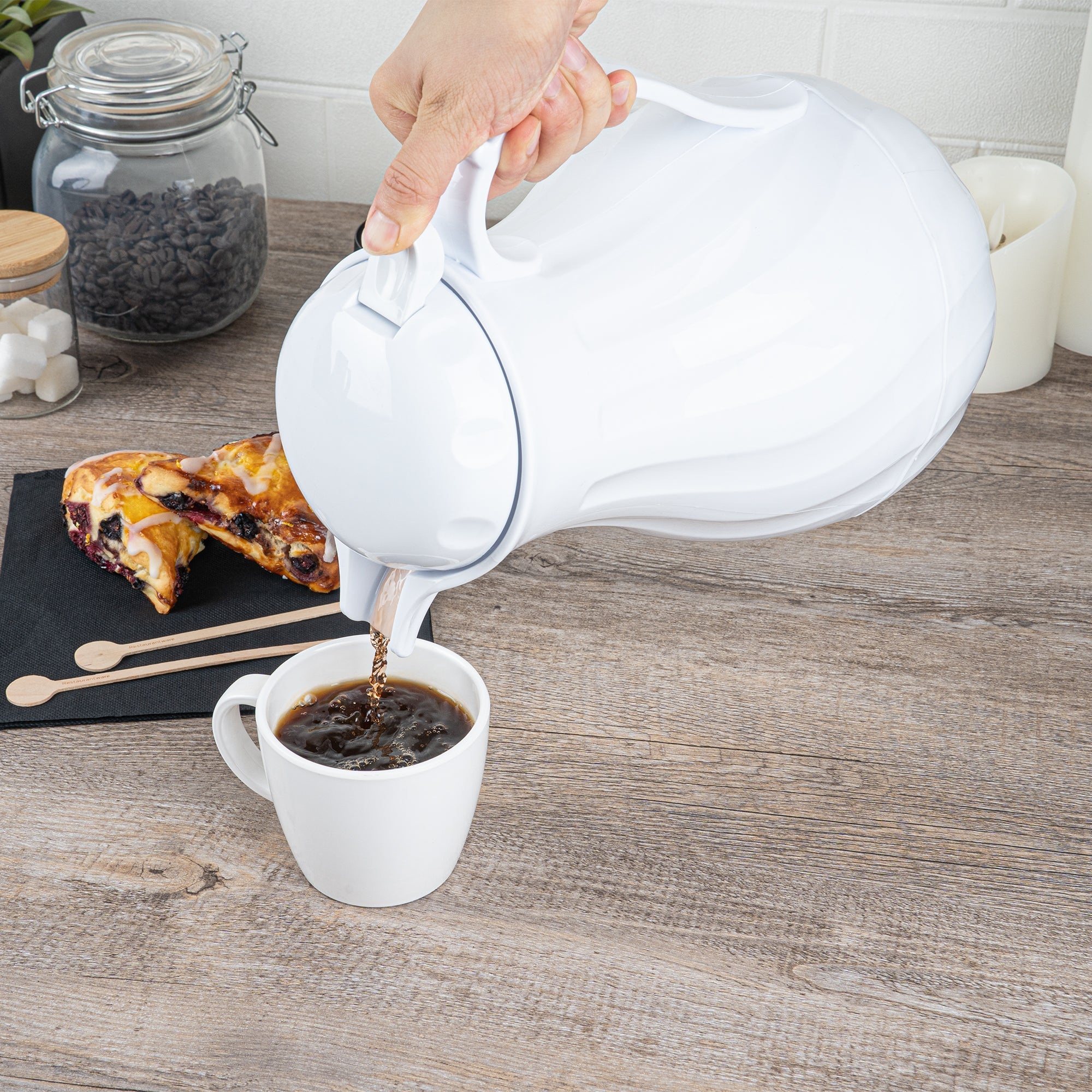 Restpresso 64 oz White Thermal Coffee Carafe / Server - 8 3/4" x 6 1/4" x 11" - 10 count box