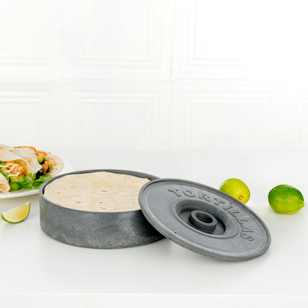 Chef 101 Round Gray Plastic Tortilla Warmer / Server - 8 1/2" x 8 1/2" x 2 1/4" - 10 count box