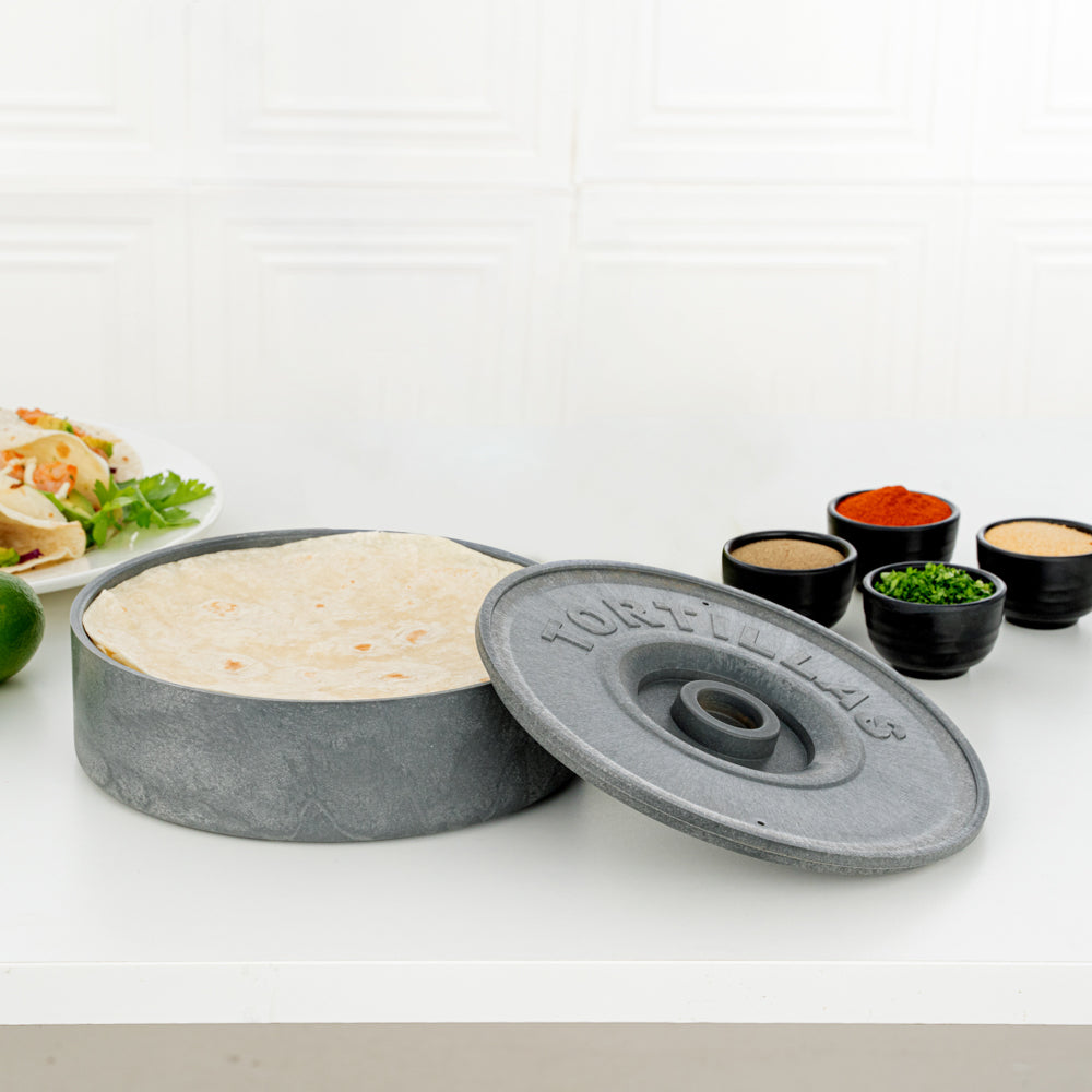 Chef 101 Round Gray Plastic Tortilla Warmer / Server - 8 1/2" x 8 1/2" x 2 1/4" - 10 count box