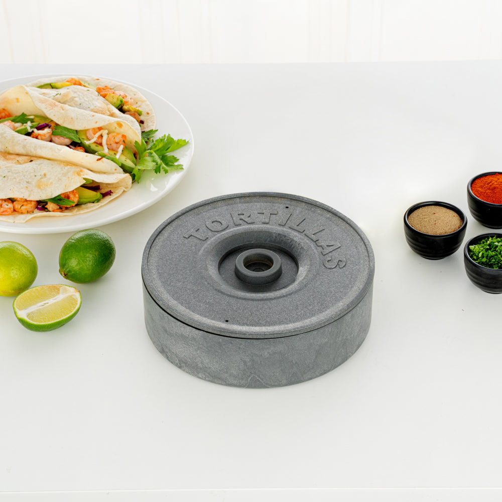 Chef 101 Round Gray Plastic Tortilla Warmer / Server - 8 1/2" x 8 1/2" x 2 1/4" - 10 count box