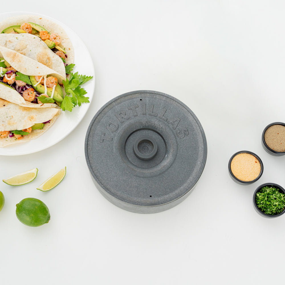 Chef 101 Round Gray Plastic Tortilla Warmer / Server - 8 1/2" x 8 1/2" x 2 1/4" - 10 count box