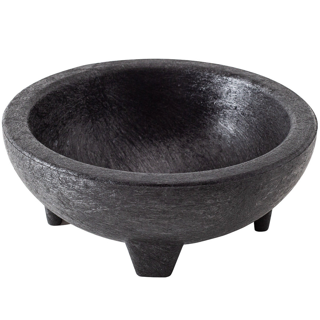 Chef 101 4 oz Round Black Thermal Plastic Molcajete Bowl - 4" x 4" x 1 1/2" - 10 count box