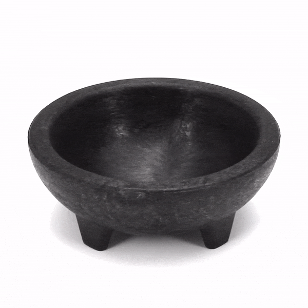 Chef 101 4 oz Round Black Thermal Plastic Molcajete Bowl - 4" x 4" x 1 1/2" - 10 count box