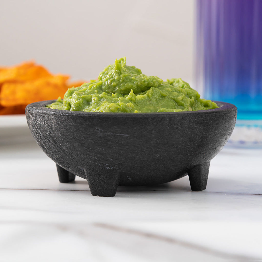 Chef 101 4 oz Round Black Thermal Plastic Molcajete Bowl - 4" x 4" x 1 1/2" - 10 count box