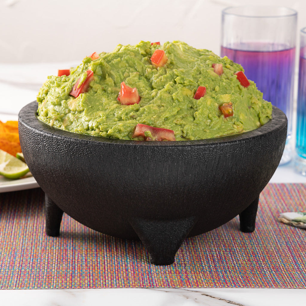 Chef 101 56 oz Black Thermal Plastic Molcajete Bowl - 8 3/4" x 8 3/4" x 4" - 1 count box