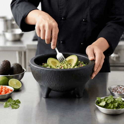 Chef 101 56 oz Round Black Thermal Plastic Molcajete Bowl - 8 3/4" x 8 3/4" x 4" - 10 count box