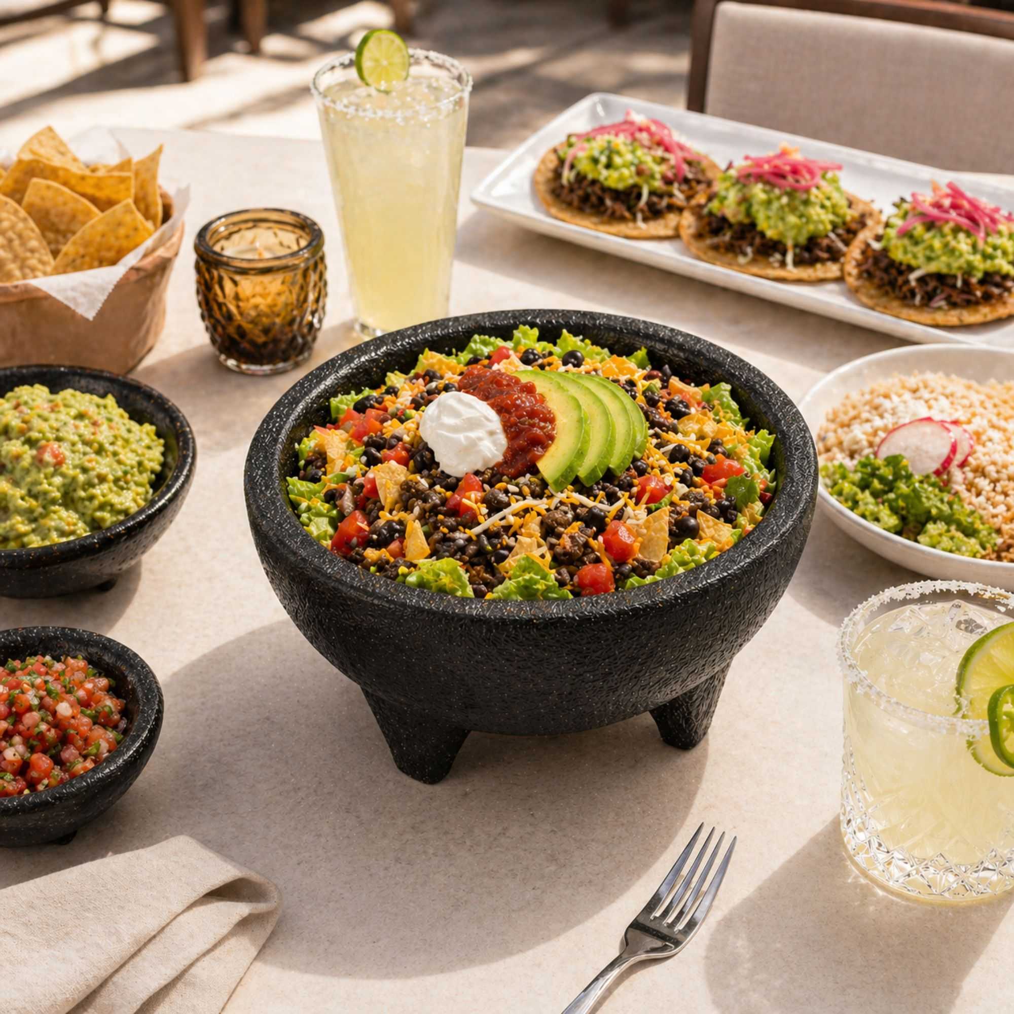 Chef 101 56 oz Round Black Thermal Plastic Molcajete Bowl - 8 3/4" x 8 3/4" x 4" - 10 count box