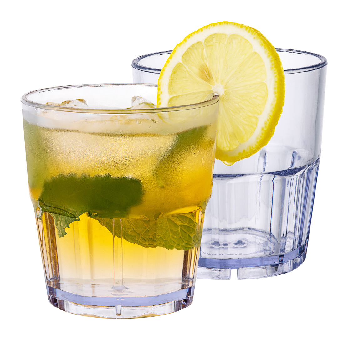 Bev Tek 9 oz Round Clear Plastic Tumbler - Shatter-Resistant - 3 1/2" x 3 1/2" x 3 1/2" - 50 count box