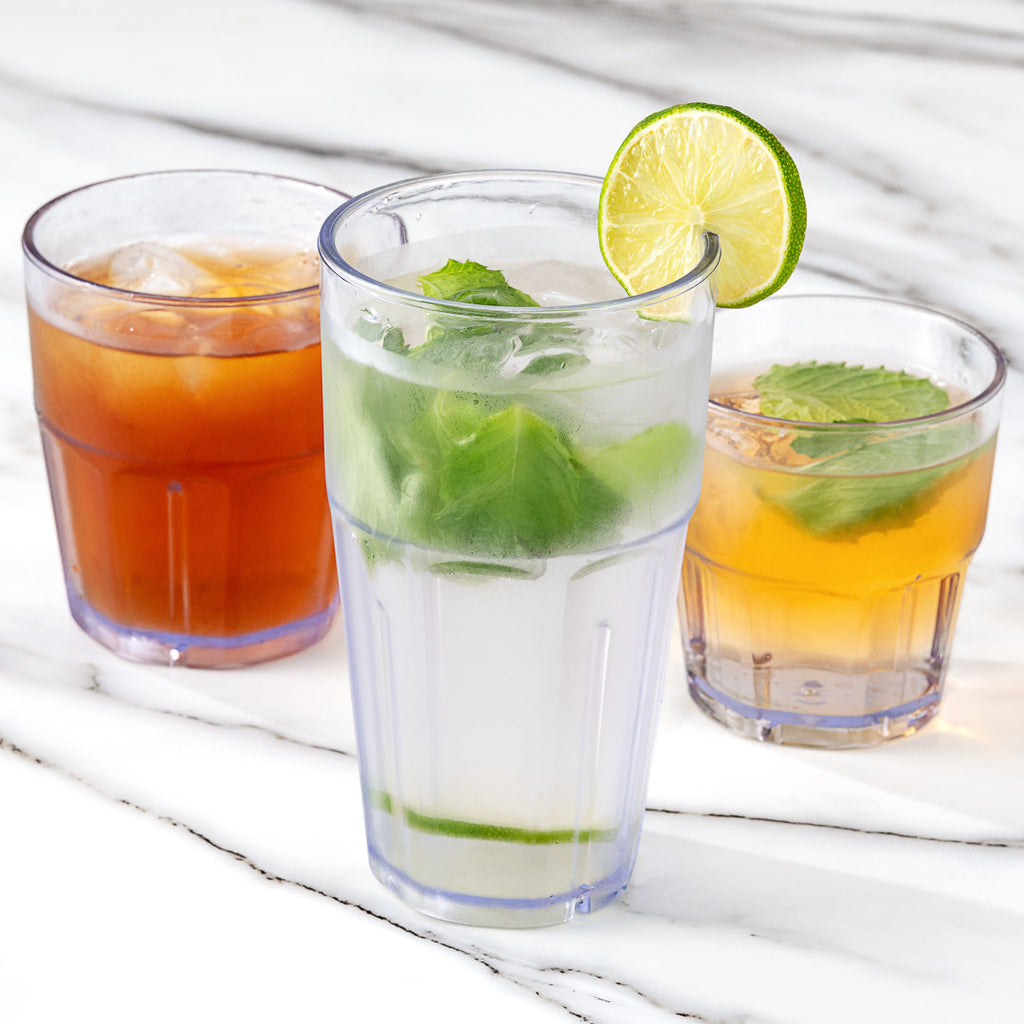 Bev Tek 16 oz Clear Plastic Tumbler - Shatter-Resistant - 3 1/2" x 3 1/2" x 6" - 10 count box
