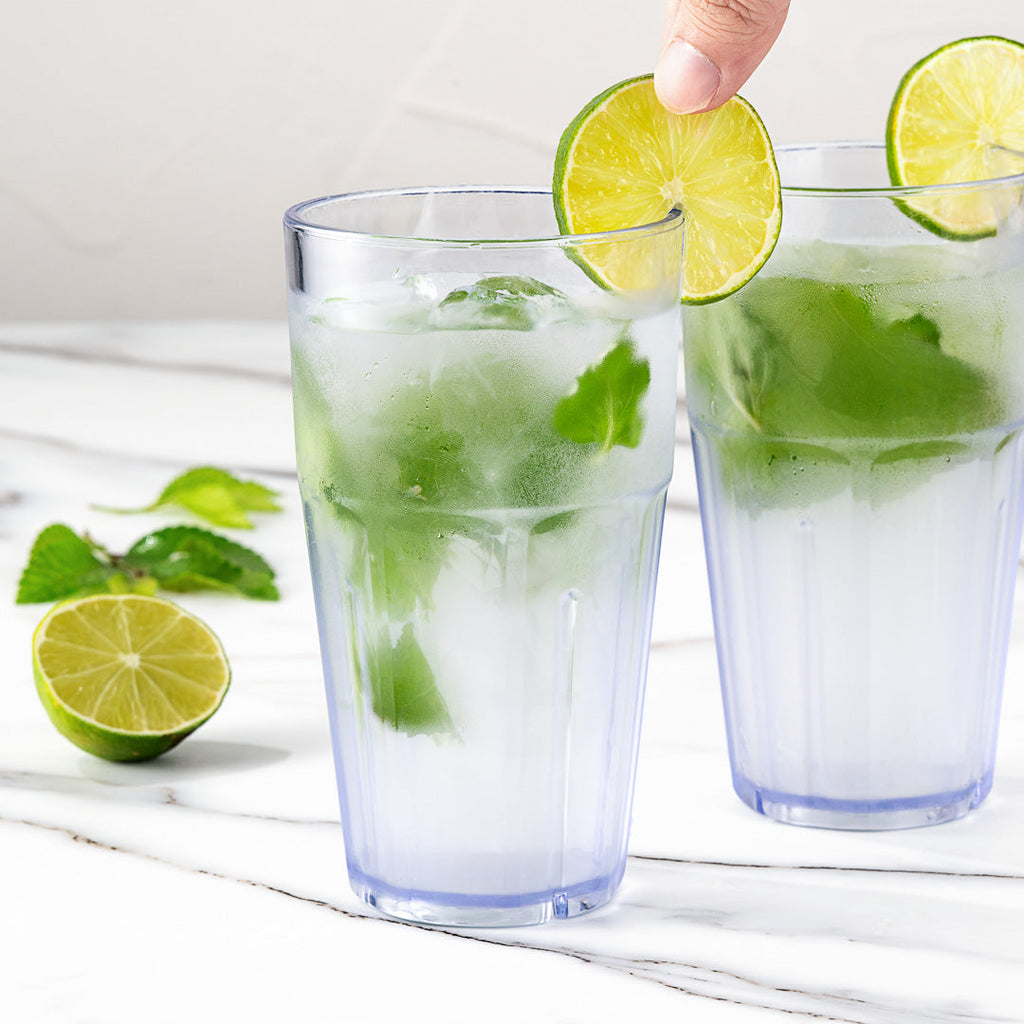 Bev Tek 16 oz Round Clear Plastic Tumbler - Shatter-Resistant - 3 1/2" x 3 1/2" x 6" - 50 count box