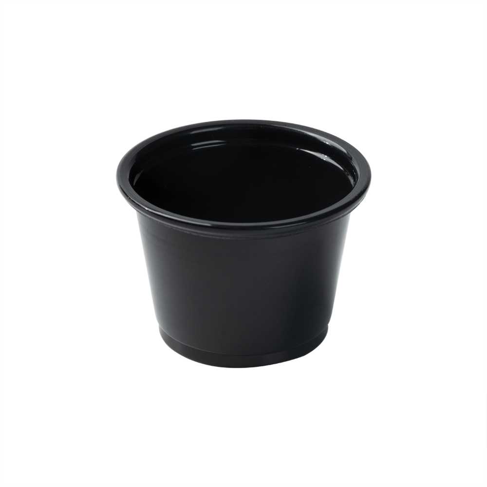 Chef 101 1 oz Round Black Plastic Portion Cup - 1 3/4" x 1 3/4" x 1 1/4" - 2000 count box