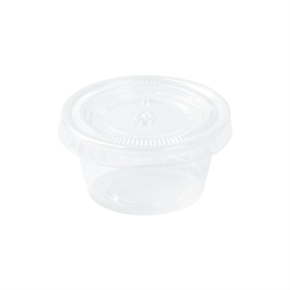 Chef 101 Round Clear Plastic Portion Cup Lid - Fits 0.8 and 1 oz - 1 3/4" x 1 3/4" x 1/4" - 2000 count box