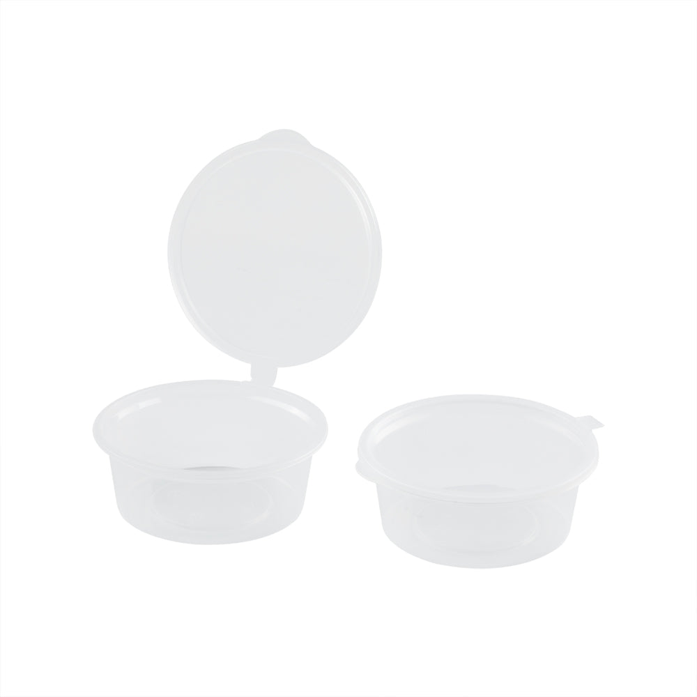 Chef 101 2 oz Clear Plastic Portion Cup - with Hinged Lid - 2 3/4" x 2 3/4" x 1" - 100 count box