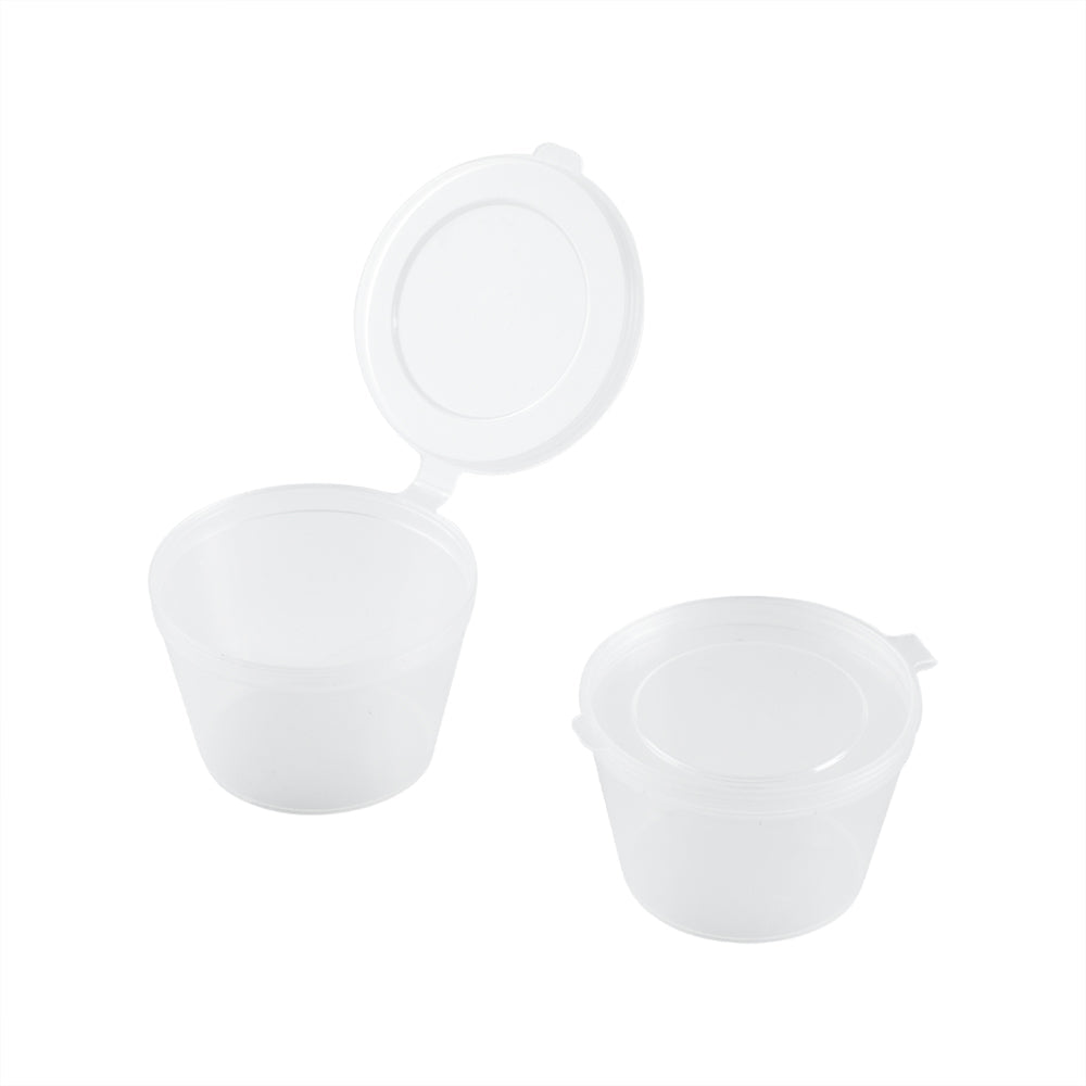 Chef 101 3 oz Clear Plastic Portion Cup - with Hinged Lid - 2 3/4" x 2 3/4" x 1 1/2" - 100 count box