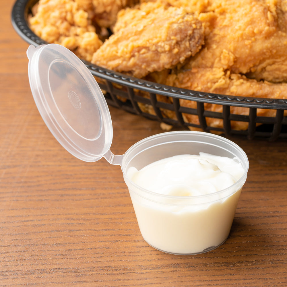 Chef 101 3 oz Clear Plastic Portion Cup - with Hinged Lid - 2 3/4" x 2 3/4" x 1 1/2" - 2000 count box
