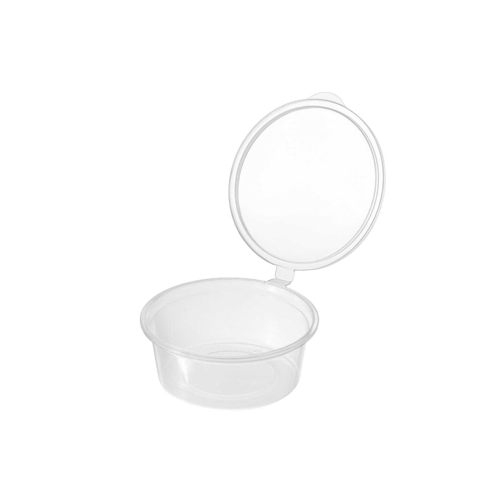 Chef 101 4 oz Clear Plastic Portion Cup - with Hinged Lid - 3 1/4" x 3 1/4" x 1 1/4" - 100 count box