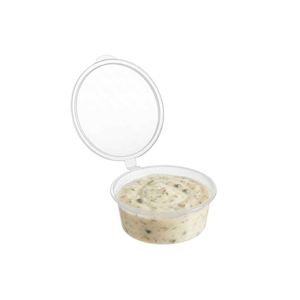 Chef 101 4 oz Clear Plastic Portion Cup - with Hinged Lid - 3 1/4" x 3 1/4" x 1 1/4" - 100 count box