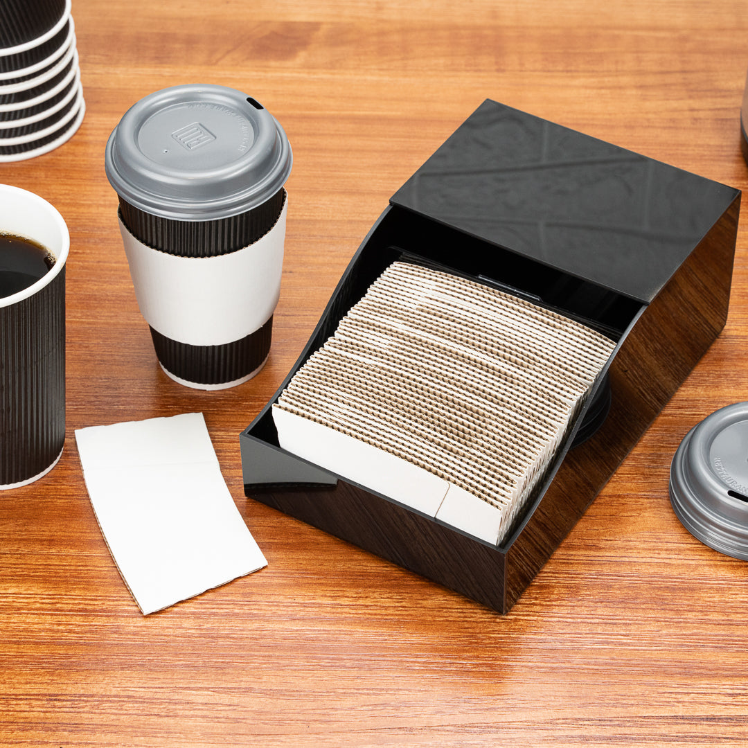Restpresso Black Acrylic Horizontal Coffee Cup Sleeve Dispenser - 9 1/2" x 6" x 3 3/4" - 1 count box