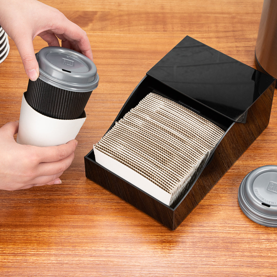 Restpresso Black Acrylic Horizontal Coffee Cup Sleeve Dispenser - 9 1/2" x 6" x 3 3/4" - 1 count box