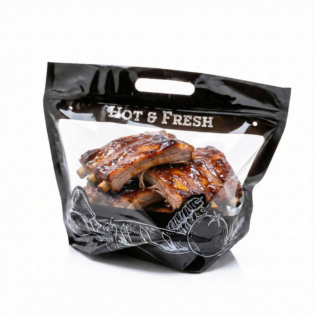 Bag Tek Black Plastic Rotisserie Chicken / Hot Food Bag - Hot & Fresh - 12 3/4" x 5 3/4" x 10 1/4" - 100 count box