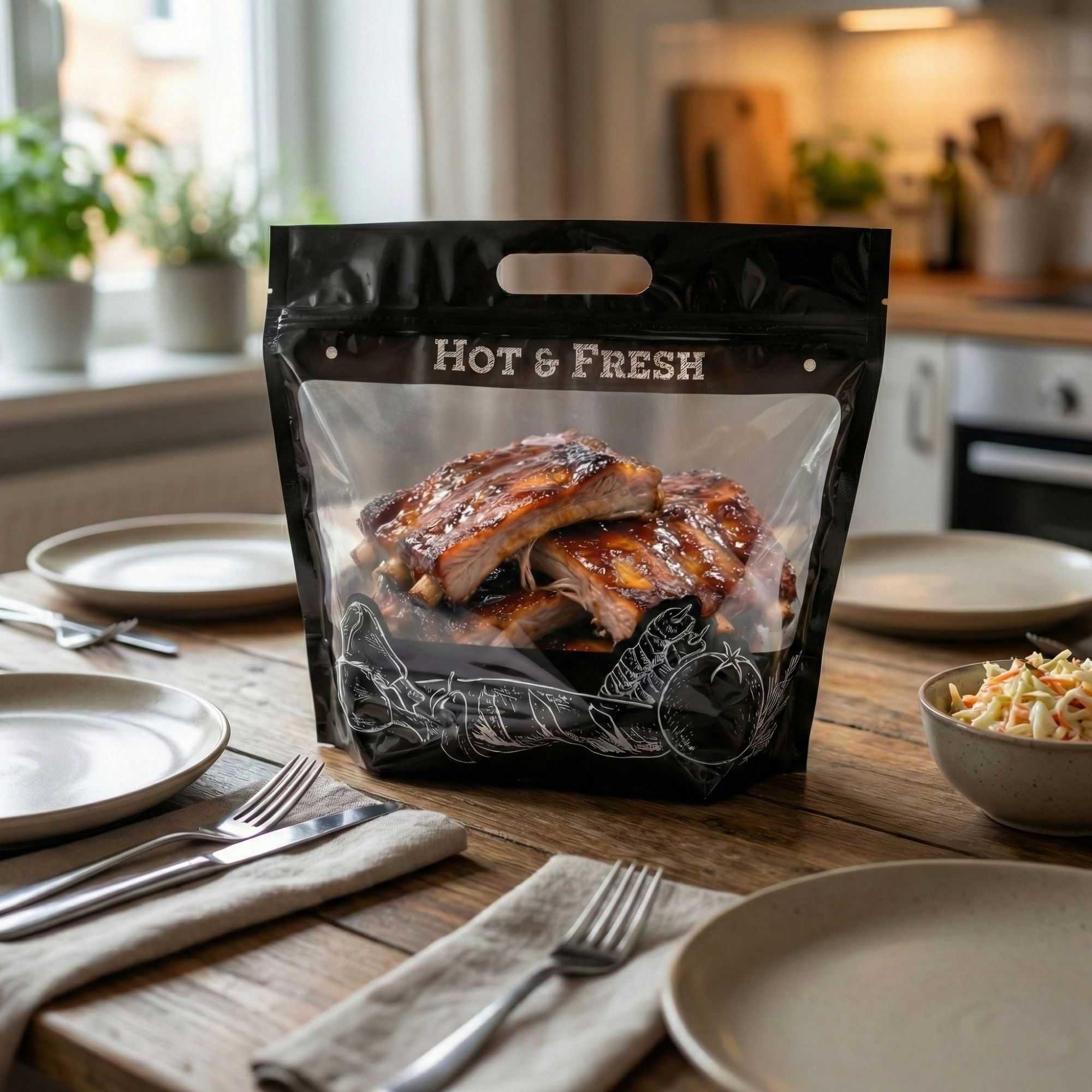 Bag Tek Black Plastic Rotisserie Chicken / Hot Food Bag - Hot & Fresh - 12 3/4" x 5 3/4" x 10 1/4" - 100 count box