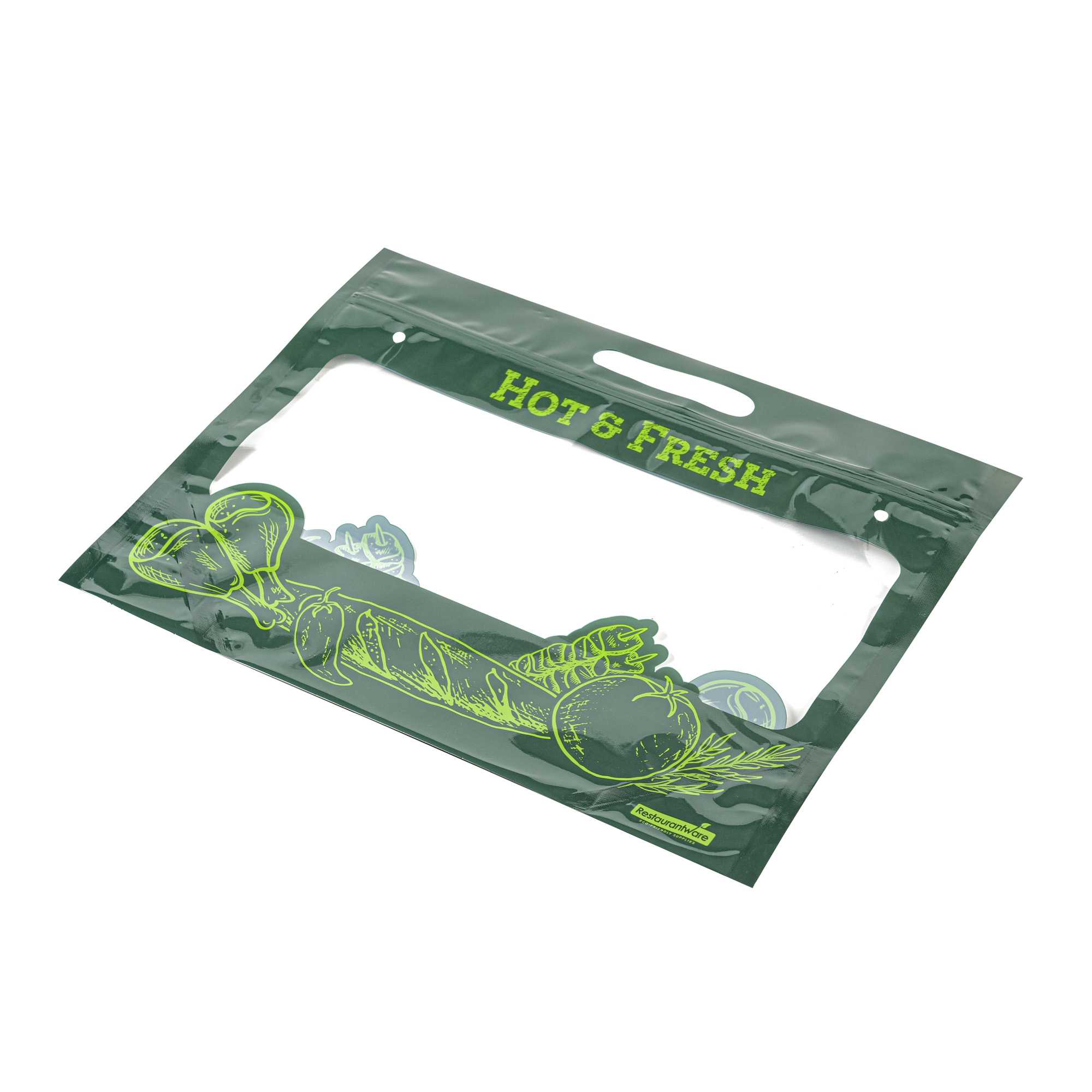 Bag Tek Green Plastic Rotisserie Chicken / Hot Food Bag - Hot & Fresh - 12 3/4 x 5 3/4 x 10 1/4 - 100 count box