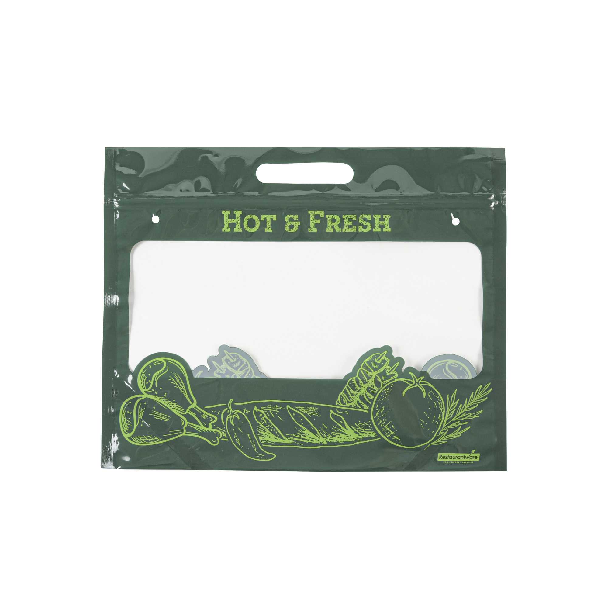 Bag Tek Green Plastic Rotisserie Chicken / Hot Food Bag - Hot & Fresh - 12 3/4 x 5 3/4 x 10 1/4 - 100 count box