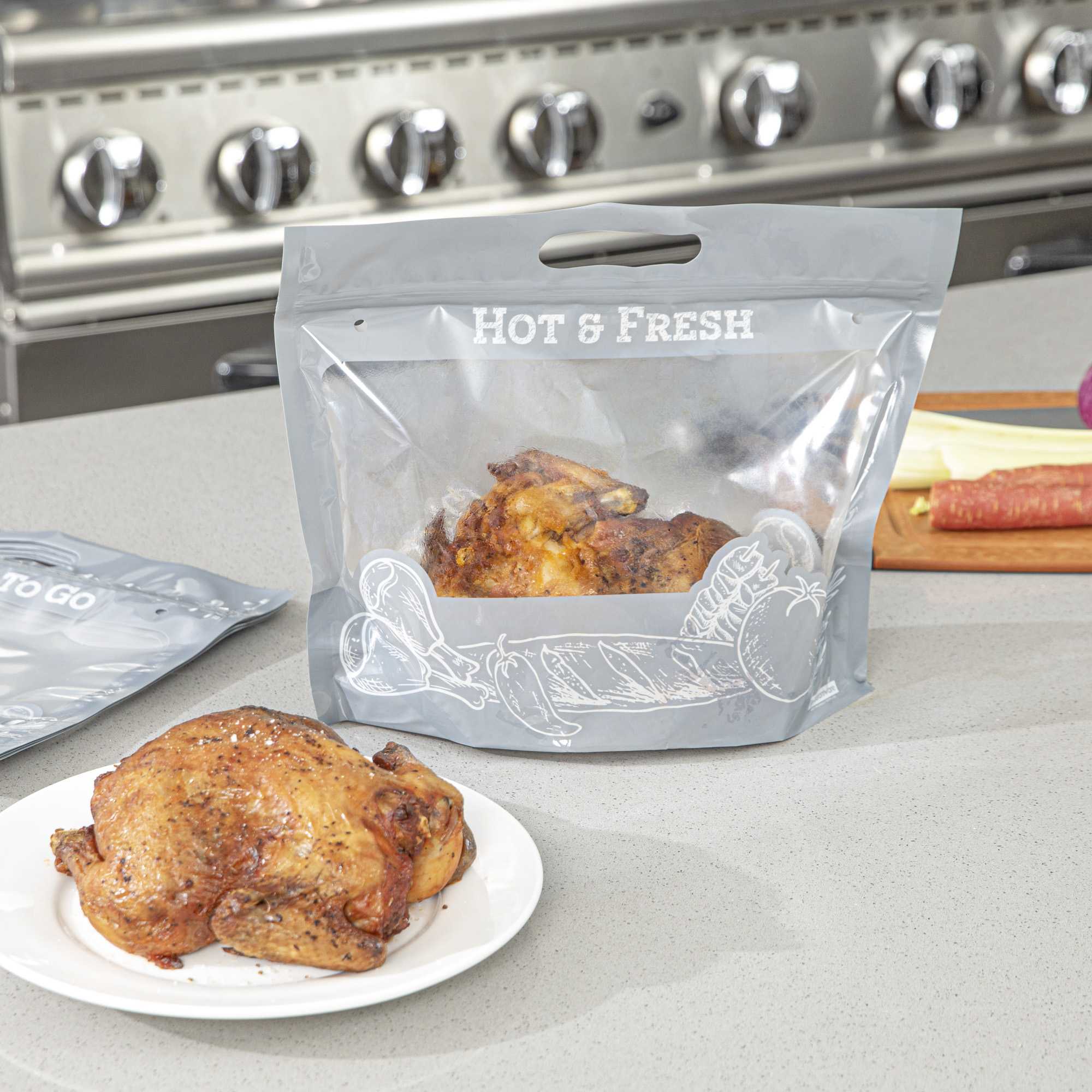Bag Tek Gray Plastic Rotisserie Chicken / Hot Food Bag - Hot & Fresh - 12 3/4" x 5 3/4" x 10 1/4" - 100 count box