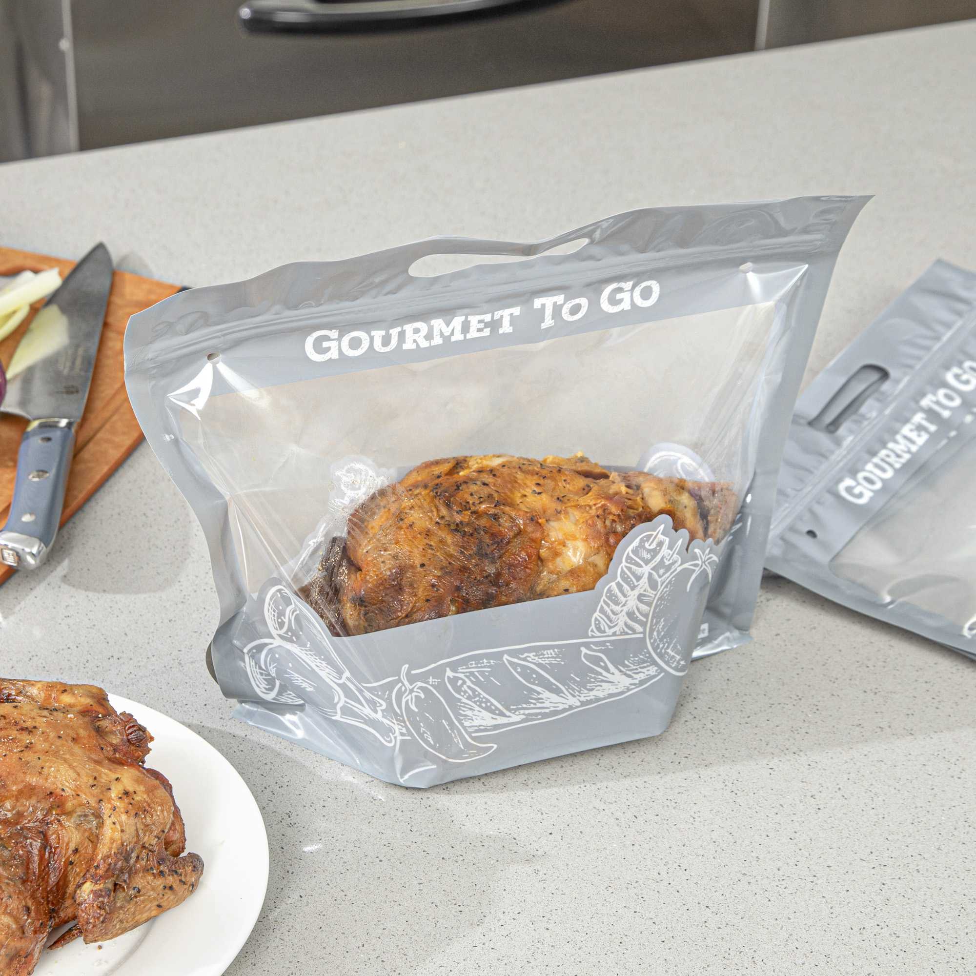 Bag Tek Gray Plastic Rotisserie Chicken / Hot Food Bag - Hot & Fresh - 12 3/4" x 5 3/4" x 10 1/4" - 100 count box