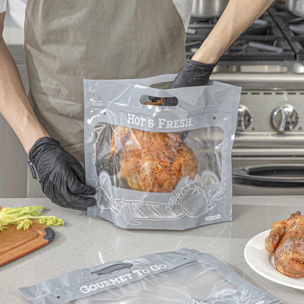 Bag Tek Gray Plastic Rotisserie Chicken / Hot Food Bag - Hot & Fresh - 12 3/4" x 5 3/4" x 10 1/4" - 100 count box