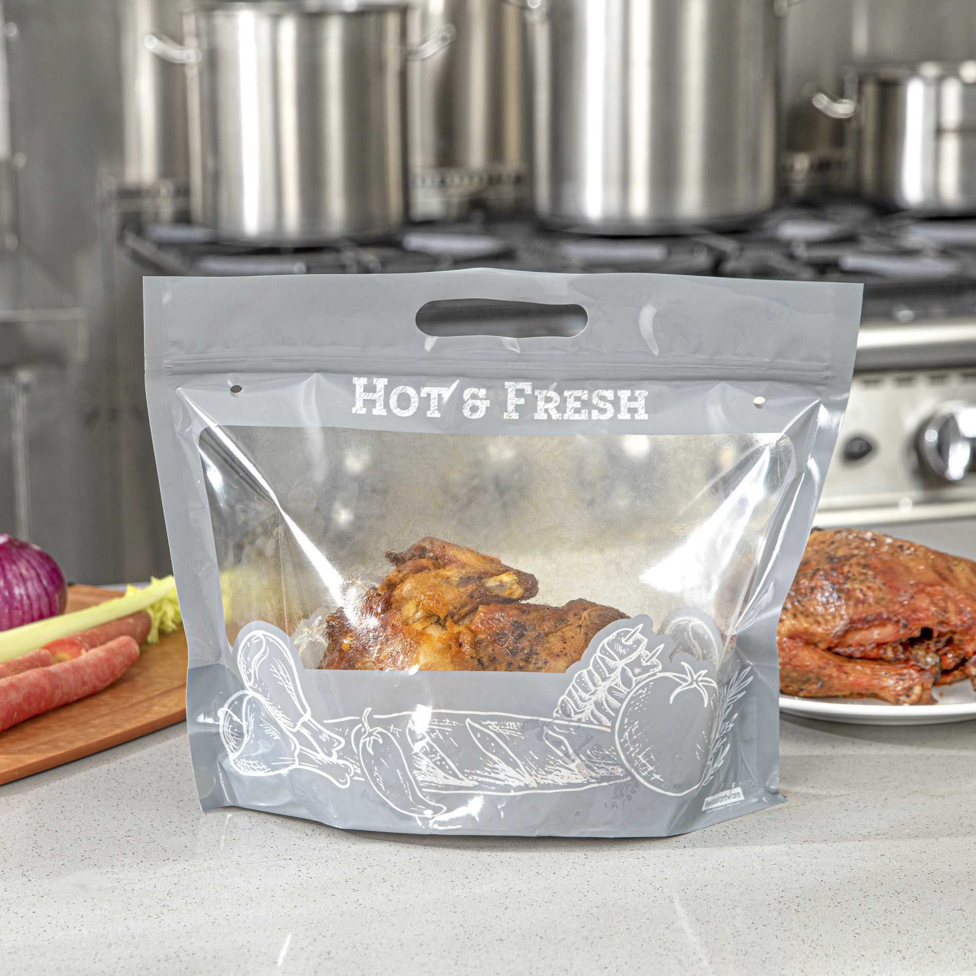 Bag Tek Gray Plastic Rotisserie Chicken / Hot Food Bag - Hot & Fresh - 12 3/4" x 5 3/4" x 10 1/4" - 100 count box
