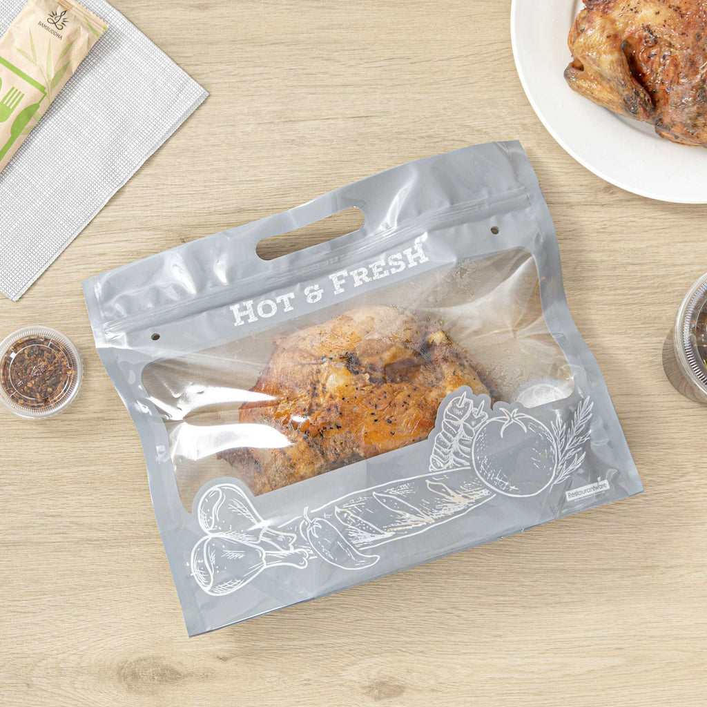 Bag Tek Gray Plastic Rotisserie Chicken / Hot Food Bag - Hot & Fresh - 12 3/4" x 5 3/4" x 10 1/4" - 100 count box