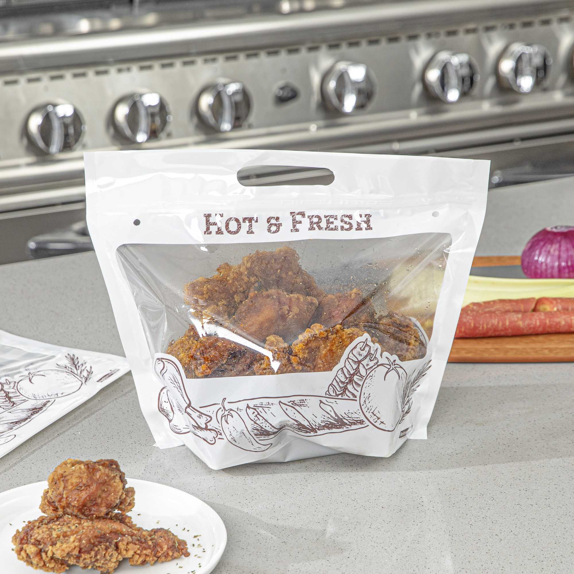 Bag Tek White Plastic Rotisserie Chicken / Hot Food Bag - Hot & Fresh - 12 3/4" x 5 3/4" x 10 1/4" - 100 count box