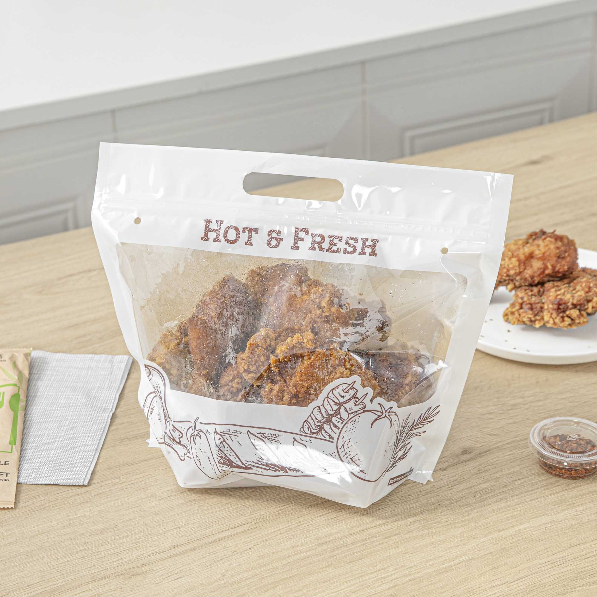 Bag Tek White Plastic Rotisserie Chicken / Hot Food Bag - Hot & Fresh - 12 3/4" x 5 3/4" x 10 1/4" - 100 count box
