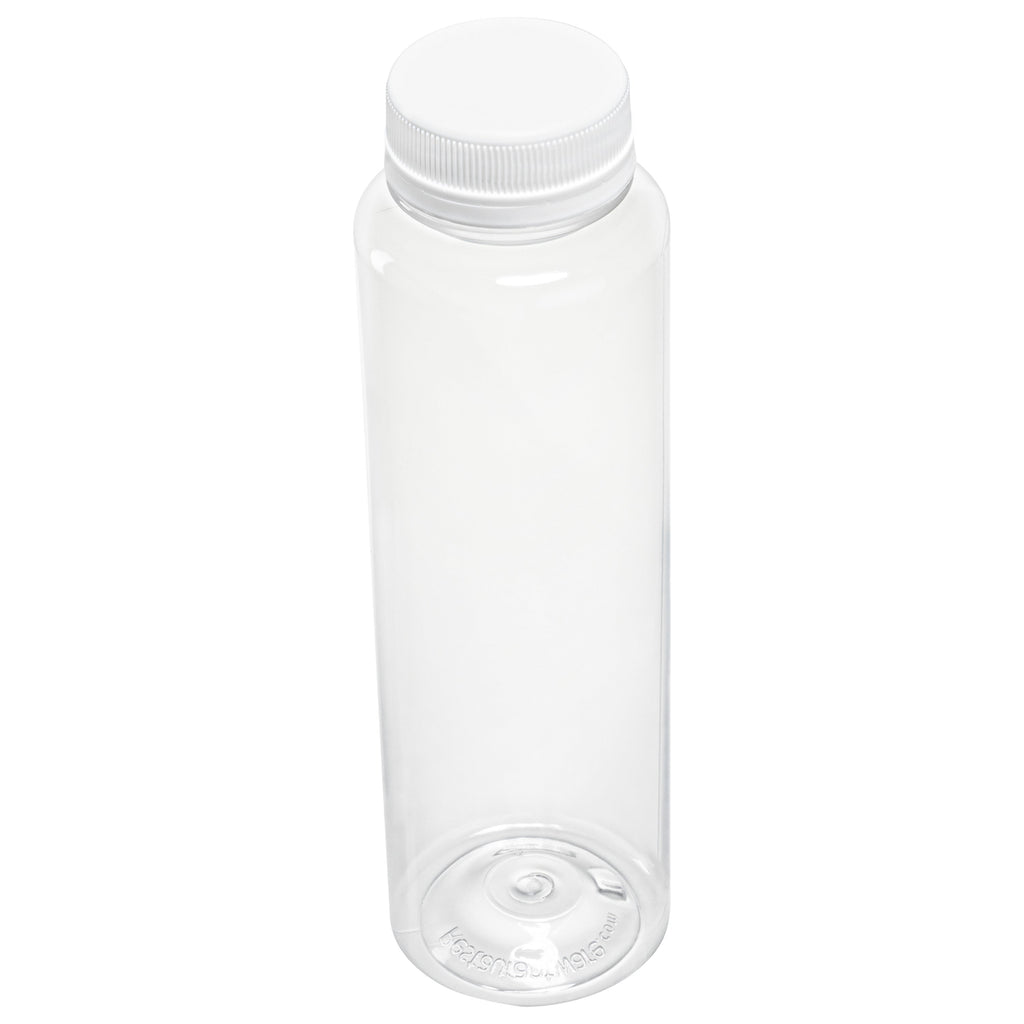 Bottle Tek 12 oz Round Clear Plastic Cold Pressed Juice Bottle - with Safety Cap - 2" x 2" x 7 1/4" - 100 count box