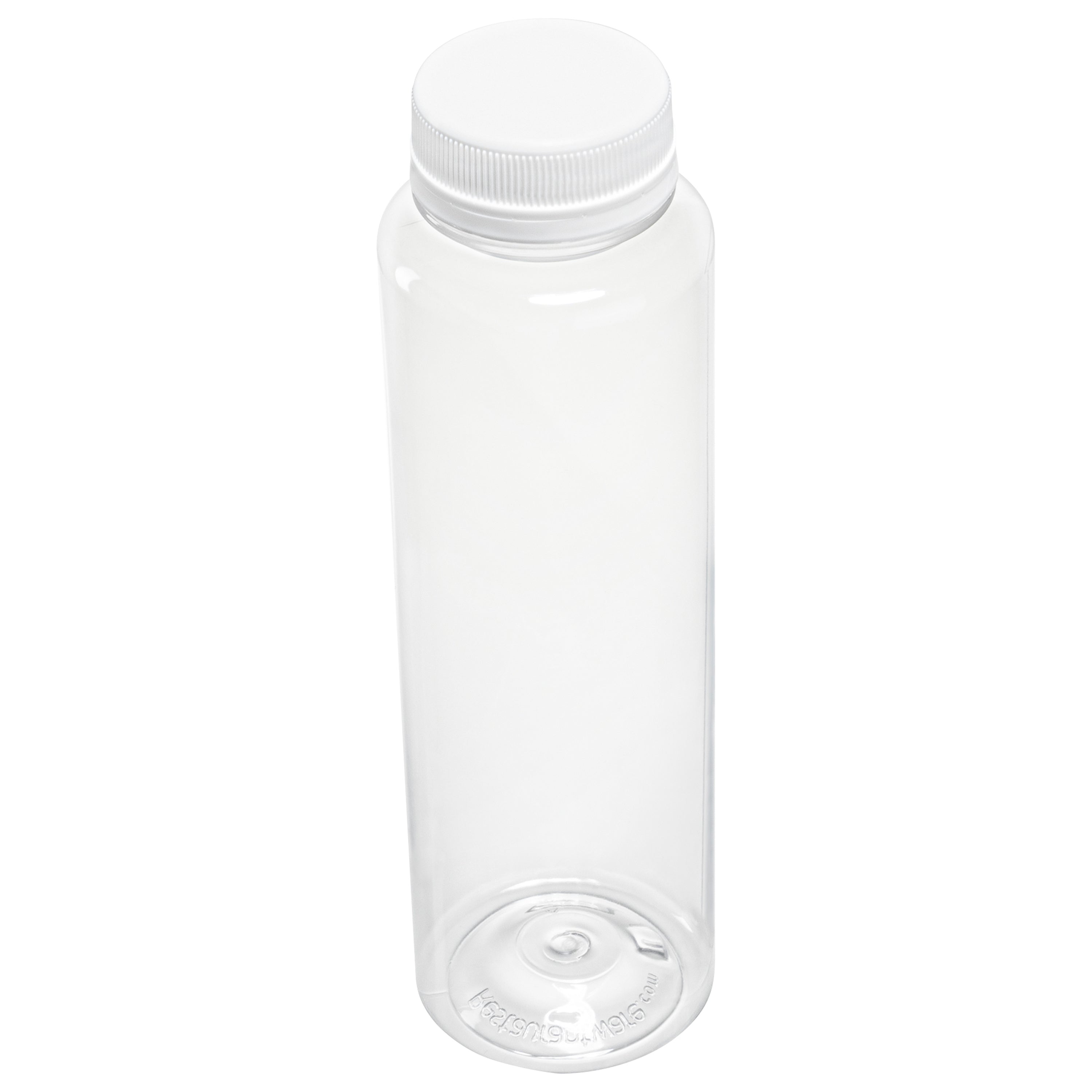 Bottle Tek 12 oz Round Clear Plastic Cold Pressed Juice Bottle - with Safety Cap - 2" x 2" x 7 1/4" - 100 count box