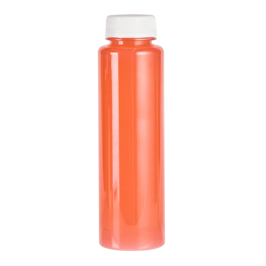 Bottle Tek 12 oz Round Clear Plastic Cold Pressed Juice Bottle - with Safety Cap - 2" x 2" x 7 1/4" - 100 count box
