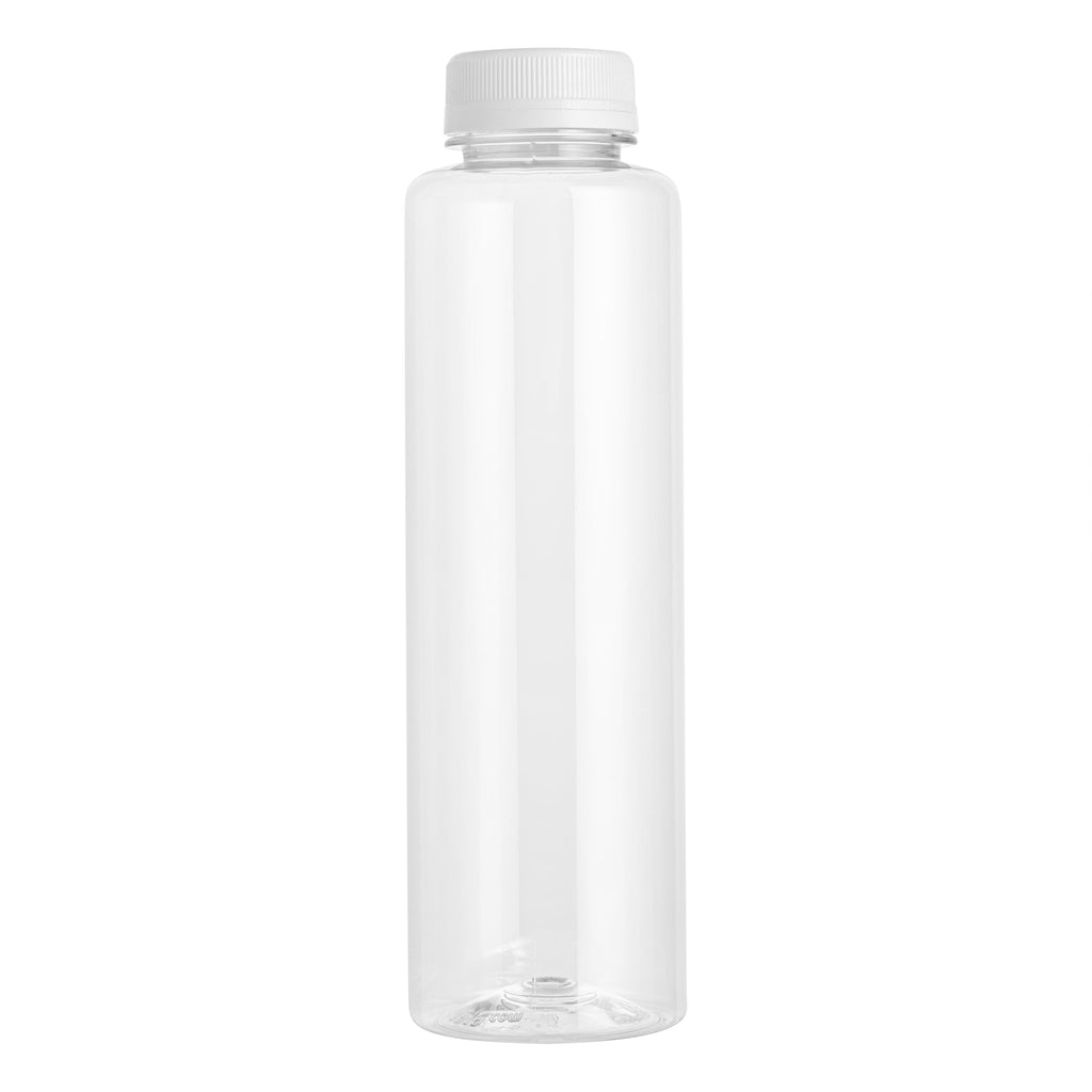Bottle Tek 12 oz Round Clear Plastic Cold Pressed Juice Bottle - with Safety Cap - 2" x 2" x 7 1/4" - 100 count box