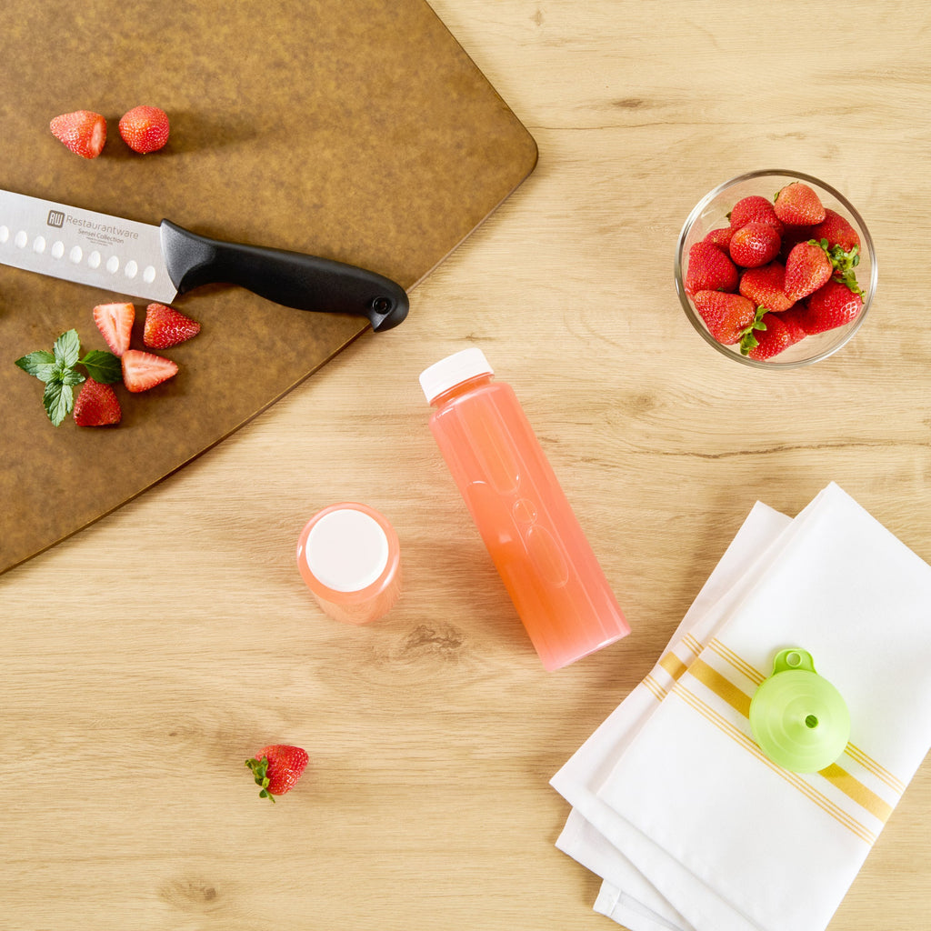 Bottle Tek 12 oz Round Clear Plastic Cold Pressed Juice Bottle - with Safety Cap - 2" x 2" x 7 1/4" - 100 count box