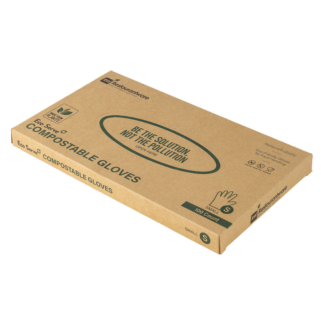 Eco Serve Clear Plastic Small Compostable Gloves - Powder-Free - 10 1/4" x 8 3/4" - 100 count box