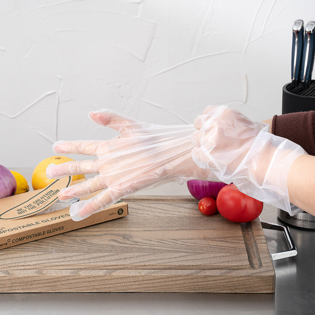 Eco Serve Clear Plastic Small Compostable Gloves - Powder-Free - 10 1/4" x 8 3/4" - 1000 count box
