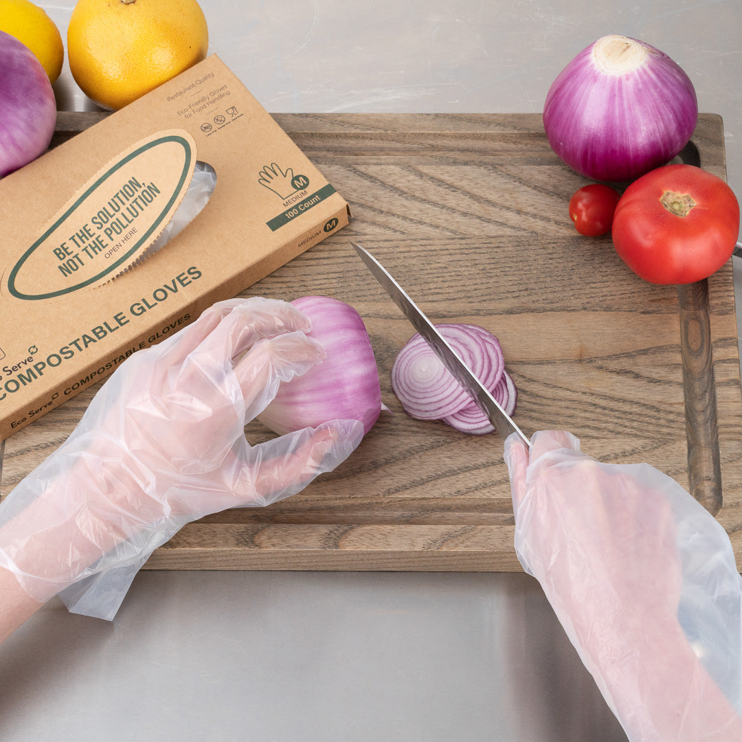 Eco Serve Clear Plastic Medium Compostable Gloves - Powder-Free - 11" x 9" - 1000 count box