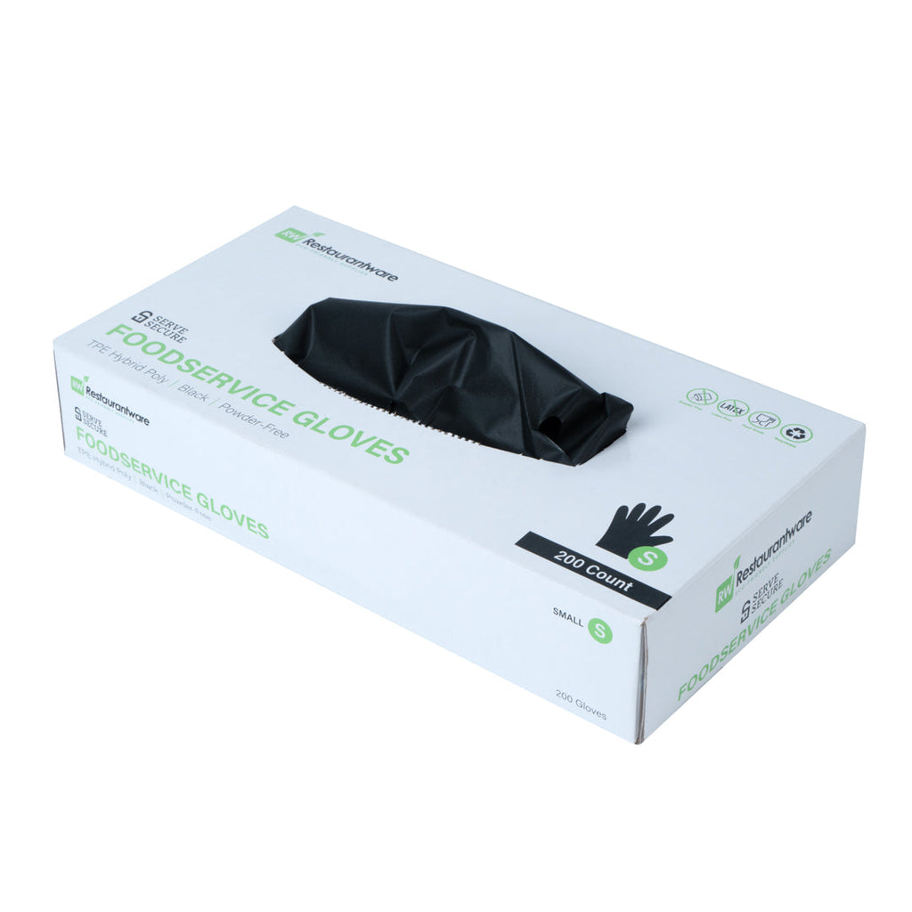 Serve Secure Black TPE Hybrid Plastic Small Foodservice Gloves - Latex Free, Powder Free - 10" x 8 1/4" - 1000 count box