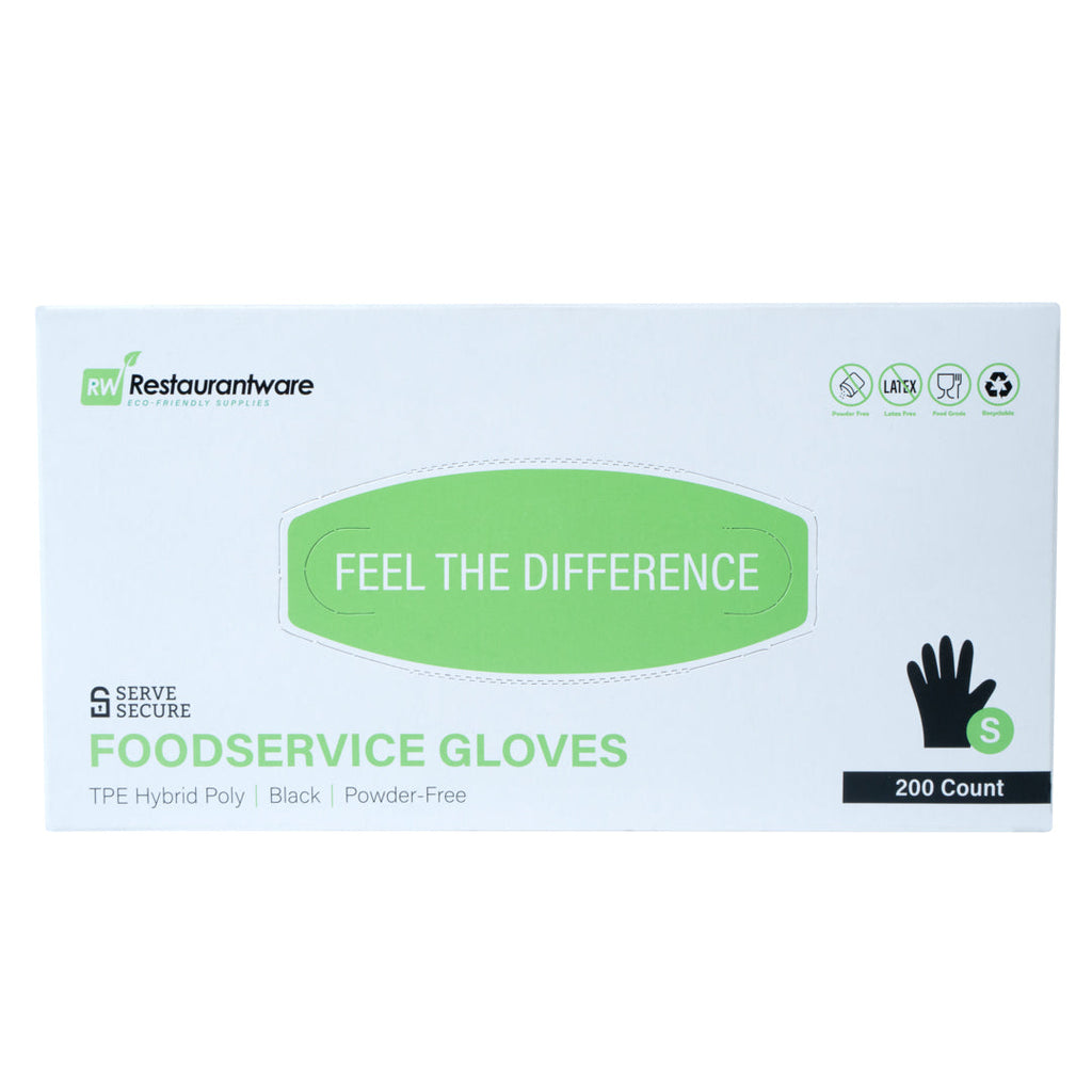 Serve Secure Black TPE Hybrid Plastic Small Foodservice Gloves - Latex Free, Powder Free - 10" x 8 1/4" - 200 count box