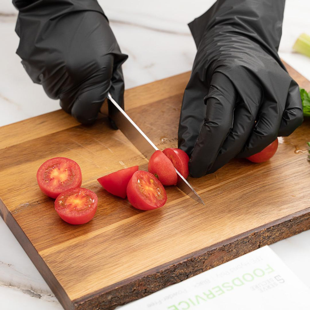 Serve Secure Black TPE Hybrid Plastic Medium Foodservice Gloves - Latex Free, Powder Free - 10 1/4" x 8 1/2" - 200 count box